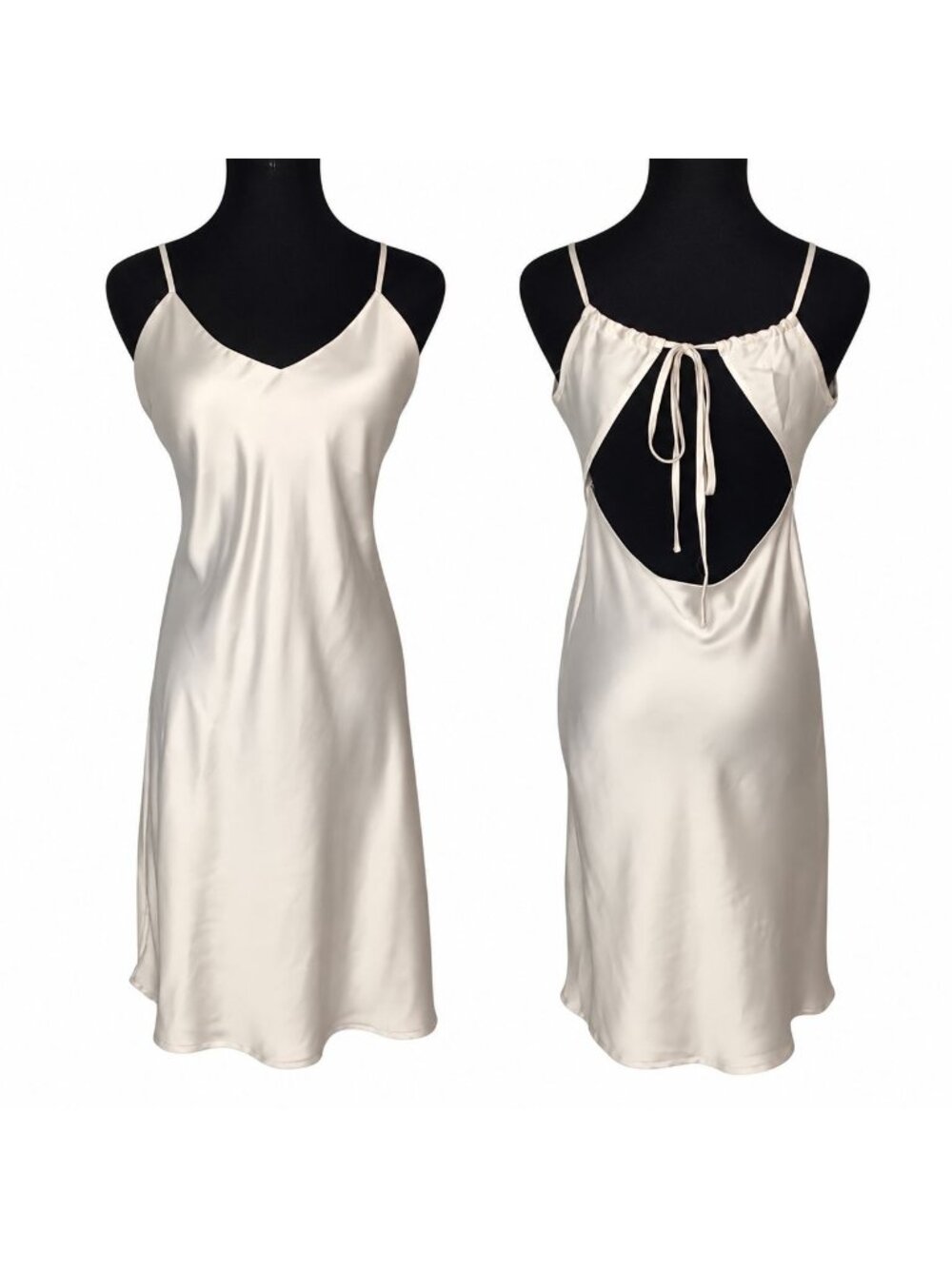 Etam Cream Satin Type Slip Dress With Open Back & Adjustable Straps